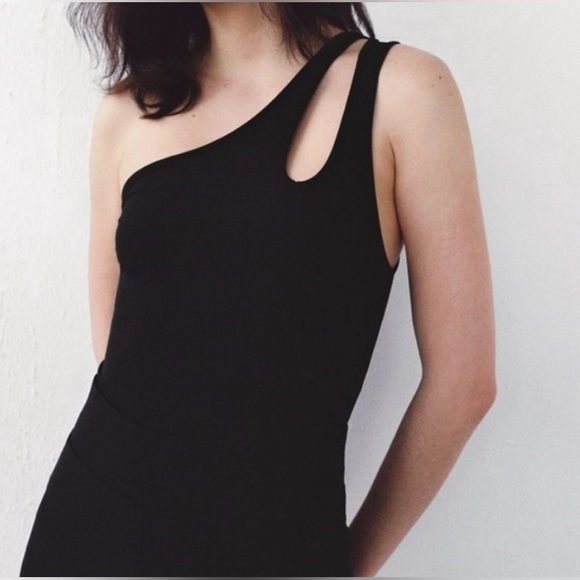 Zara Tops - Zara Black Asymmetric One-Shoulder Bodysuit